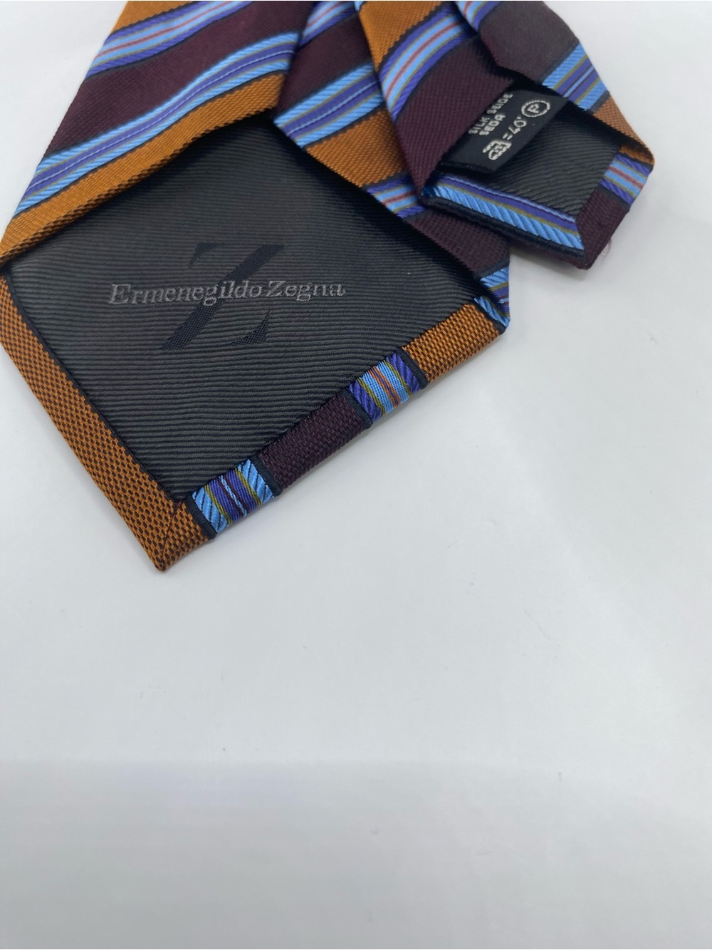 Ermenegildo Zegna Brown and Blue Striped Silk Tie